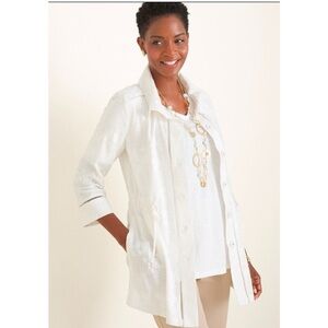 Chico's Cream Floral Embroidered Jacket